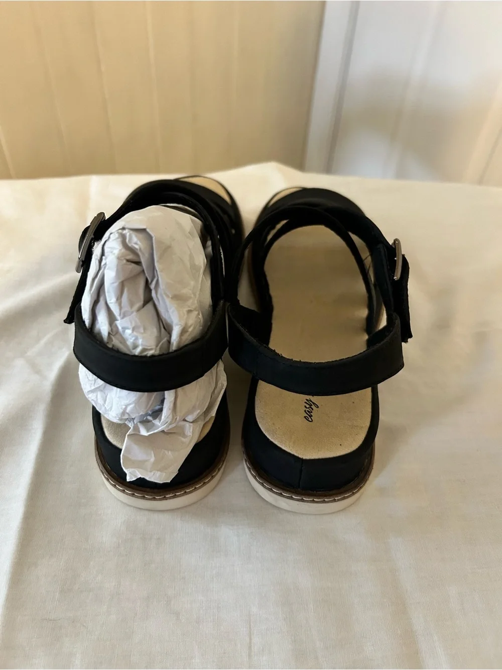 NWOT Easy Street Madeline Black Wedge Platform Sandals/Size 10 WW(Extra Wide)